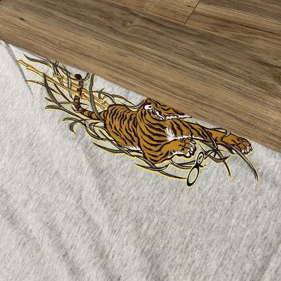 Vintage OP Ocean Pacific Shirt Mens Large Grey Tigers Asia Bamboo Sides Y2K 90s - Picture 10 of 13